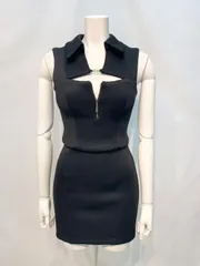 1943 ROBE de  FLEURS Glossy ローブドフルール　グロッシー　キャバクラ　ドレス　セットアップ　ノースリーブ　タイト　ミニ　ゴールドジップ　襟付き　キャバドレス　XS