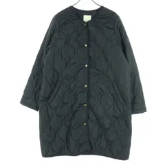 美品 earth music&ecology Natural Label アースミュージックアンドエコロジーナチュラルレーベル 長袖 ノーカラー キルティングコート M ブラック レディース 古着