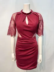 1945 DAZZY デイジー　キャバクラ　ドレス　レース　タイト　ミニ　ギャザー　シースルー　キャバドレス　S