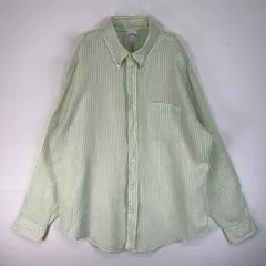 古着 ブルックスブラザーズ Brooks Brothers 長袖シャツ リネン ボタンダウン IRISH LINEN XL  グリーン系 ストライプ メンズ
