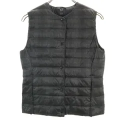 美品 UNIQLO ユニクロ グレンチェック ウルトラライトコンパクト ダウンベスト M グレー 収納袋付き レディース 古着