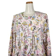 鴨居羊子パジャマ　新品未使用‼️TUNIC　秋 冬物 前開きパジャマ 80接結 ガーゼ生地 パリジェンヌ エッフェル塔 　ピンク　26391 日本製