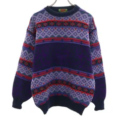 KENZO ケンゾー 90s 日本製 ウールブレンド オールド 総柄 ゴルフ 長袖 セーター 3 パープル系 ニット メンズ 古着