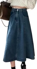 GIVEK デニム ロングスカート レディース フレア ハイウエスト 大きいサイズ ジーンズ 春 (ディーブブルー,  L)