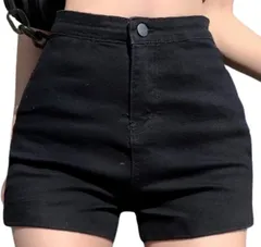 GIVEK デニム ショートパンツ レディース 伸縮 ストレッチ ジーンズ ホットパンツ (ブラック,  L Slim)