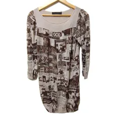 HYSTERIC GLAMOUR(ヒステリックグラマー) ワンピース サイズF レディース美品  - ベージュ×ダークブラウン クルーネック/長袖/ミニ/ニット