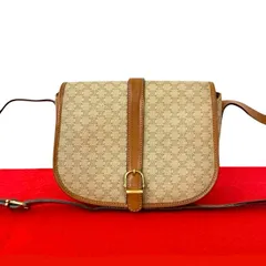 極 美品 CELINE セリーヌ ヴィンテージ マカダム ブラゾン ロゴ レザー 本革 ミニ ショルダーバッグ ポシェット ブラウン 茶 38157