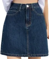GIVEK デニムスカート ミニ レディース タイト スリム 美脚デザイン カジュアル Aライン (ネイビー,  S)