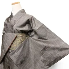 小紋　大島紬　泥染め　抽象模様　花模様　着物　122b p ms