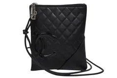 極美品 CHANEL シャネル カンボンライン ショルダーバッグ A25178 10番台 ココマーク カーフスキン パテントレザー ブラック 中古 4b010111