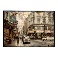 【A2サイズ（約42x59cm）】【lh-poster-8914】【フレーム付き】コンセプトアート ヨーロッパ レトロシャビー ポスター ロンドン パリ 街並み 海外 シティ 車 ビル お店 インテリア アート モダン