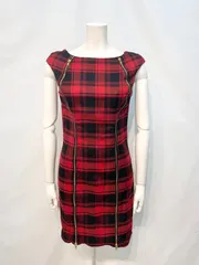 1953 JEWELS ジュエルズ　キャバクラ　ドレス　チェック柄　ダブルジップ　タイト　ノースリーブ　キャバドレス　S
