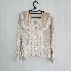 0417 ベルベット レース ビック襟 デートコーデ ブラウス フリーサイズ