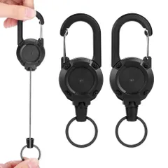 最長伸縮60cm 強力 頑丈 落下防止 ストラップ 伸びる 紛失防止 キーチェーン カラビナ 金属ワイヤー 釣り登山最適 リールキーホルダー [MINBOOT]