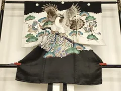 平和屋着物[]お宮参り　男の子　祝着　産着　初着　のしめ　鷹　宝尽くし松文　金彩　逸品　AABD1804ja