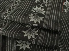 平和屋着物●上質な紬　花唐草間道　黒地　正絹　逸品　AABE4125ck
