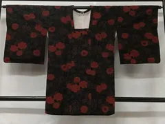 平和屋着物■道行コート　輪奈ビロード　吉祥花文　ロング丈　正絹　逸品　CABA3458ua