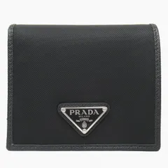 極美品 プラダ PRADA 財布 二つ折り ナイロン サフィアーノ レザー トライアングルロゴ 三角ロゴプレート 2MO004 黒 ブラック メンズ レディース ユニセックス