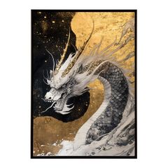 開運絵画 龍神様 白龍神様 金薔薇 運気上昇 金運上昇 健康運上昇 金箔