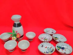 昭和レトロ 九谷焼 和食器 酒器(トックリ・盃、5点)&小皿(5枚) 10点まとめ 長期間保管品 箱無し Q066
