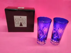 アンティーク ガラス食器 民芸品 コレクション 切子グラス 冷酒・ビールグラス 2点セット 未使用品 箱入り P536