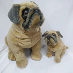 パグ 親子 ぬいぐるみ、中古、長期保管、汚れあり P652