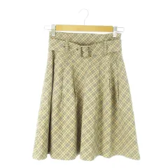 バーバリーブルーレーベル BURBERRY BLUE LABEL ひざ丈スカート フレア 切替 ベルト ノバチェック 36 S ベージュ /AO12