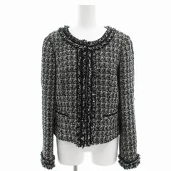 ケティ KETTY ツイードジャケット ノーカラー 3 L 黒 ブラック 白 ホワイト /OU