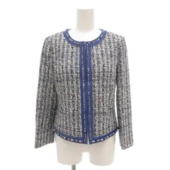 アナイ ANAYI 美品 ノーカラージャケット 38 ツイード 総裏地 青 ブルー グレー /AE