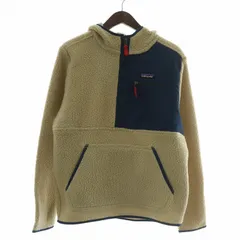 パタゴニア Patagonia レトロパイルプルオーバー RETRO PILE P/O フリースジャケット ハーフジップ フード ロゴ XS ベージュ 紺 ネイビー 22790FA22 /XZ ■GY18