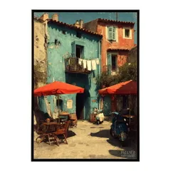 【A3サイズ（約30×42cm）】【lm-poster-1252】【フレーム付き】地中海 ポスター 南欧風 海 青い街並み アートプリント インテリア 壁掛け 北欧 リゾート風 リビング 玄関 寝室 カフェ インテリア