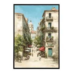 【A3サイズ（約30×42cm）】【lm-poster-1255】【フレーム付き】地中海 ポスター 南欧風 海 青い街並み アートプリント インテリア 壁掛け 北欧 リゾート風 リビング 玄関 寝室 カフェ インテリア