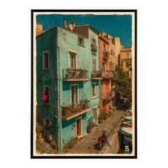 【A3サイズ（約30×42cm）】【lm-poster-1256】【フレーム付き】地中海 ポスター 南欧風 海 青い街並み アートプリント インテリア 壁掛け 北欧 リゾート風 リビング 玄関 寝室 カフェ インテリア