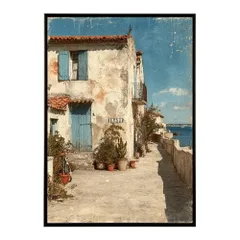 【A3サイズ（約30×42cm）】【lm-poster-1261】【フレーム付き】地中海 ポスター 南欧風 海 青い街並み アートプリント インテリア 壁掛け 北欧 リゾート風 リビング 玄関 寝室 カフェ インテリア