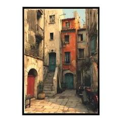 【A3サイズ（約30×42cm）】【lm-poster-1263】【フレーム付き】地中海 ポスター 南欧風 海 青い街並み アートプリント インテリア 壁掛け 北欧 リゾート風 リビング 玄関 寝室 カフェ インテリア