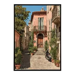 【A3サイズ（約30×42cm）】【lm-poster-1264】【フレーム付き】地中海 ポスター 南欧風 海 青い街並み アートプリント インテリア 壁掛け 北欧 リゾート風 リビング 玄関 寝室 カフェ インテリア