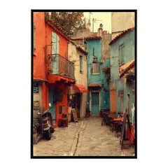 【B3サイズ（約36x51cm）】【lm-poster-1265】【フレーム付き】地中海 ポスター 南欧風 海 青い街並み アートプリント インテリア 壁掛け 北欧 リゾート風 リビング 玄関 寝室 カフェ インテリア