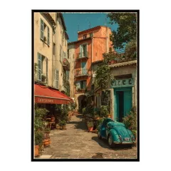 【B4サイズ（約25x36cm）】【lm-poster-1267】【フレーム付き】地中海 ポスター 南欧風 海 青い街並み アートプリント インテリア 壁掛け 北欧 リゾート風 リビング 玄関 寝室 カフェ インテリア