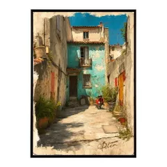 【A3サイズ（約30×42cm）】【lm-poster-1268】【フレーム付き】地中海 ポスター 南欧風 海 青い街並み アートプリント インテリア 壁掛け 北欧 リゾート風 リビング 玄関 寝室 カフェ インテリア