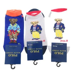 ポロ ラルフローレン POLO RALPH LAUREN タグ付き 3点セット 靴下 ポロベア 25-27cm 紺 ネイビー 白 ホワイト グレー /AE