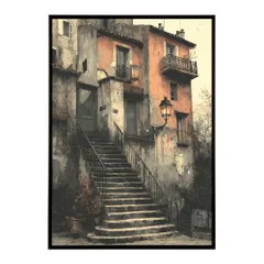 【B3サイズ（約36x51cm）】【lm-poster-1273】【フレーム付き】地中海 ポスター 南欧風 海 青い街並み アートプリント インテリア 壁掛け 北欧 リゾート風 リビング 玄関 寝室 カフェ インテリア