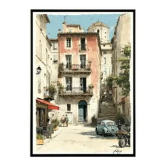 【B4サイズ（約25x36cm）】【lm-poster-1274】【フレーム付き】地中海 ポスター 南欧風 海 青い街並み アートプリント インテリア 壁掛け 北欧 リゾート風 リビング 玄関 寝室 カフェ インテリア