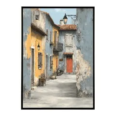 【B4サイズ（約25x36cm）】【lm-poster-1275】【フレーム付き】地中海 ポスター 南欧風 海 青い街並み アートプリント インテリア 壁掛け 北欧 リゾート風 リビング 玄関 寝室 カフェ インテリア