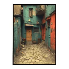 【B4サイズ（約25x36cm）】【lm-poster-1277】【フレーム付き】地中海 ポスター 南欧風 海 青い街並み アートプリント インテリア 壁掛け 北欧 リゾート風 リビング 玄関 寝室 カフェ インテリア