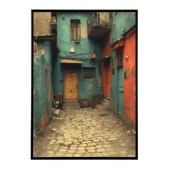 【B3サイズ（約36x51cm）】【lm-poster-1277】【フレーム付き】地中海 ポスター 南欧風 海 青い街並み アートプリント インテリア 壁掛け 北欧 リゾート風 リビング 玄関 寝室 カフェ インテリア