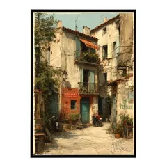 【B3サイズ（約36x51cm）】【lm-poster-1279】【フレーム付き】地中海 ポスター 南欧風 海 青い街並み アートプリント インテリア 壁掛け 北欧 リゾート風 リビング 玄関 寝室 カフェ インテリア