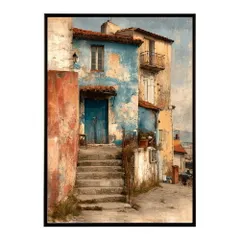 【B3サイズ（約36x51cm）】【lm-poster-1281】【フレーム付き】地中海 ポスター 南欧風 海 青い街並み アートプリント インテリア 壁掛け 北欧 リゾート風 リビング 玄関 寝室 カフェ インテリア