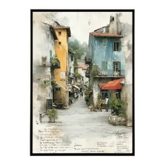 【A3サイズ（約30×42cm）】【lm-poster-1283】【フレーム付き】地中海 ポスター 南欧風 海 青い街並み アートプリント インテリア 壁掛け 北欧 リゾート風 リビング 玄関 寝室 カフェ インテリア