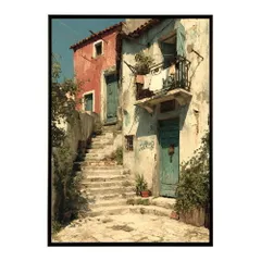 【A3サイズ（約30×42cm）】【lm-poster-1284】【フレーム付き】地中海 ポスター 南欧風 海 青い街並み アートプリント インテリア 壁掛け 北欧 リゾート風 リビング 玄関 寝室 カフェ インテリア