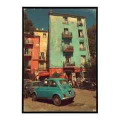 【A2サイズ（約42x59cm）】【lm-poster-1285】【フレーム付き】地中海 ポスター 南欧風 海 青い街並み アートプリント インテリア 壁掛け 北欧 リゾート風 リビング 玄関 寝室 カフェ インテリア